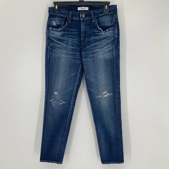 Moussy Vintage Lancaster Mid-Rise Distressed Skinny Cropped Jeans Size 27 - Picture 3 of 14